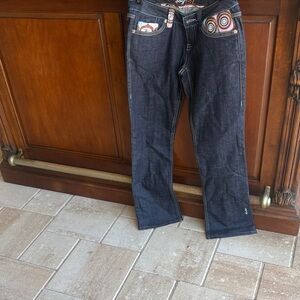 COOGI Women's Boot Cut Jeans - Dark Blue with Patterned Pockets